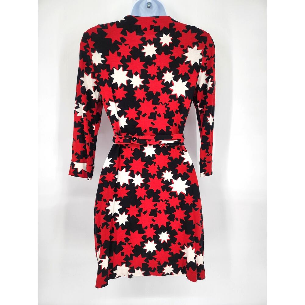 Diane Von Furstenberg Red Black White Star-Print Wrap Midi Dress - Picture 12 of 12